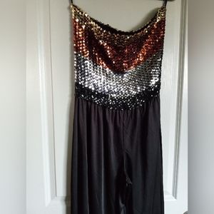 Saks Fifth Avenue Women's Sequined Black Strapless Jumpsuit Size: S